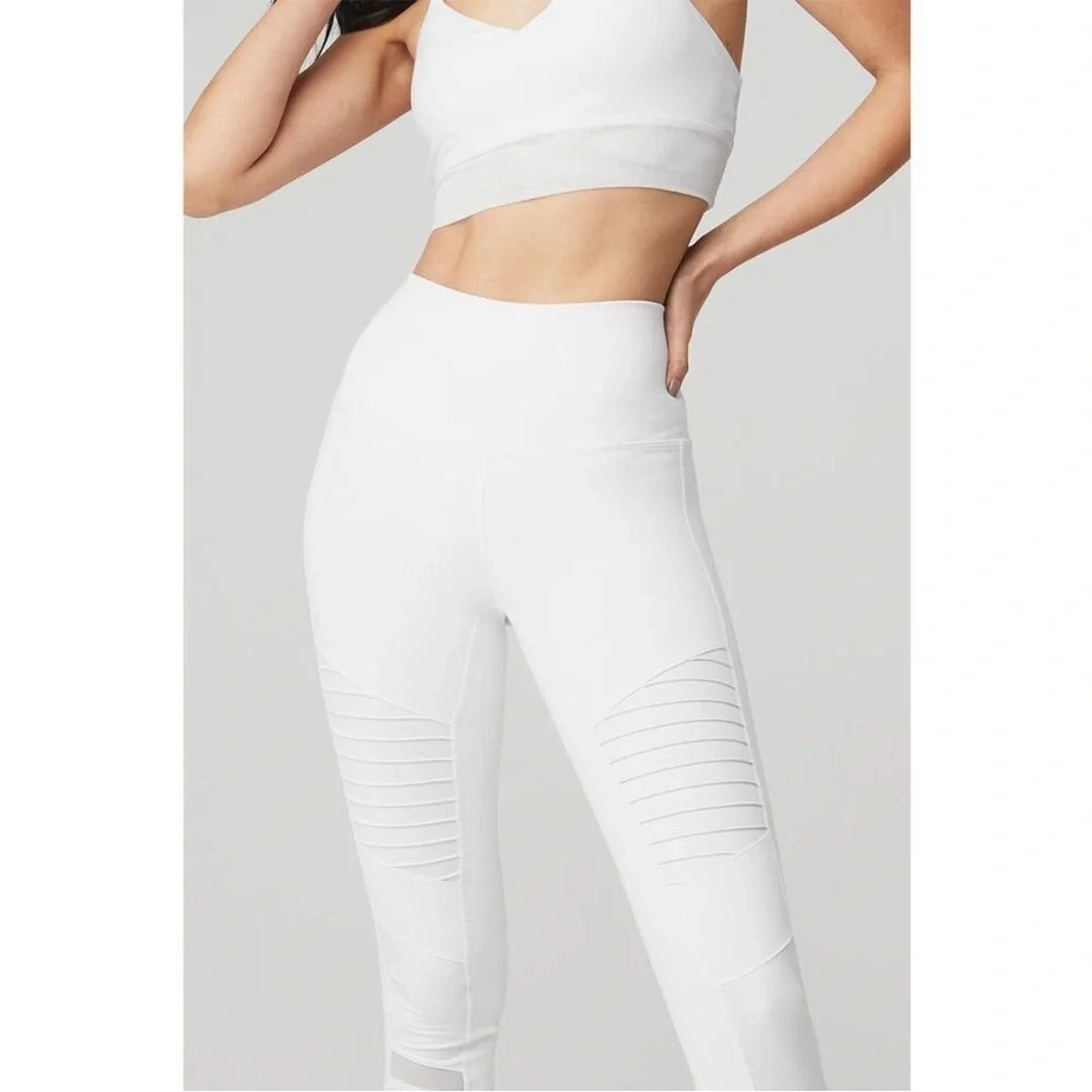 Alo High-Waist Moto Legging in White/White Glossy